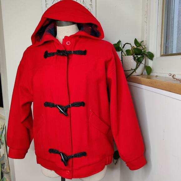 Woolrich Vintage Red Wool Hooded Women’s Jacket Size Medium - Picture 1 of 9
